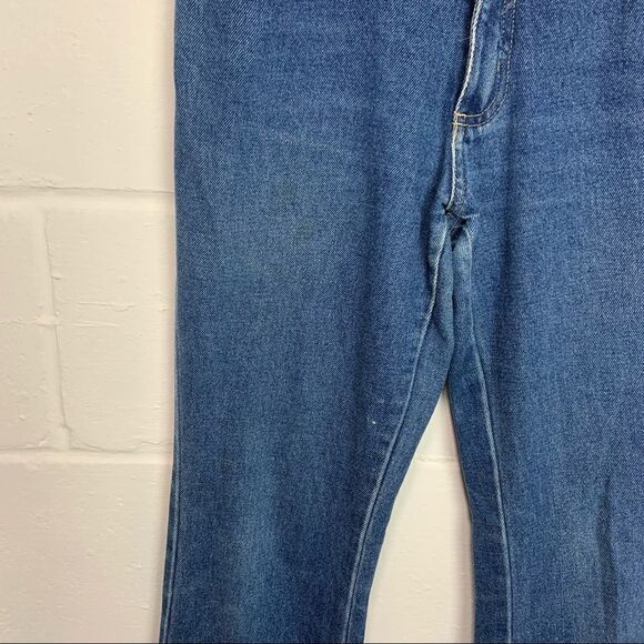 Vintage Andrew's Blue Aztec Hi Rise 100% Cotton Flare Denim Jean Size 5 B22 - Picture 4 of 6
